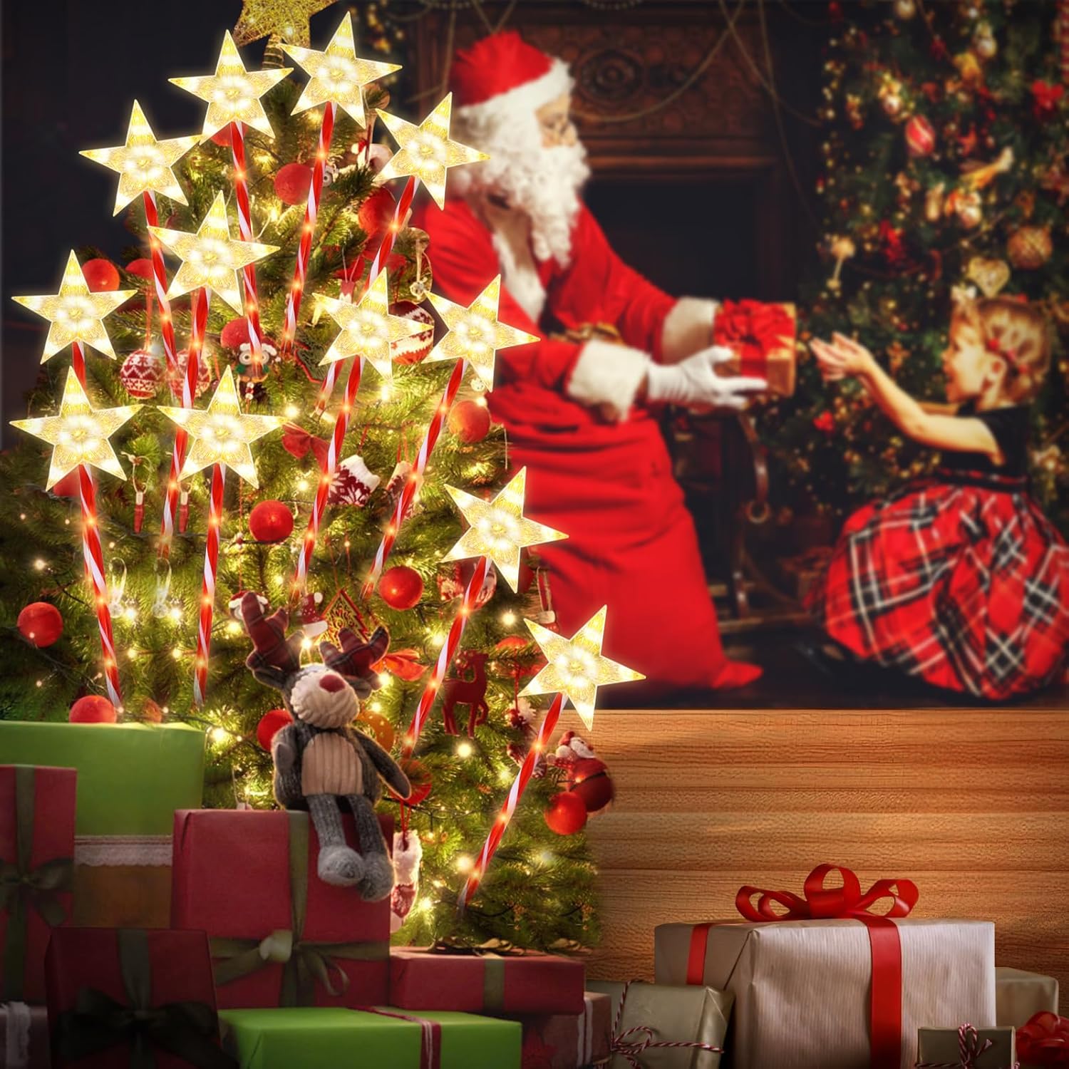 12 Pcs Solar Christmas Candy Cane Lights with 8 Modes