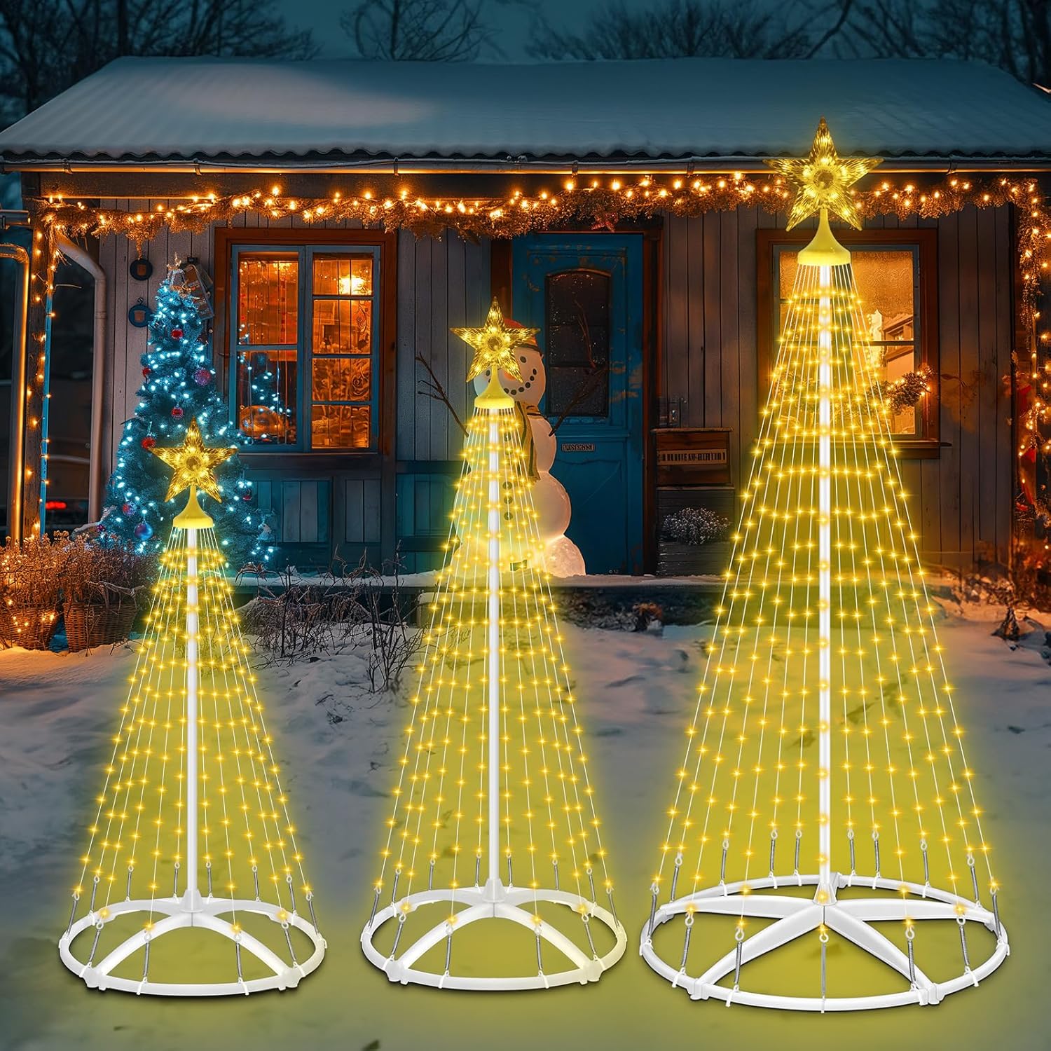 Set of 3 Prelit Christmas Cone Tree, 546 Led Christmas Tree Lights with 8 Modes