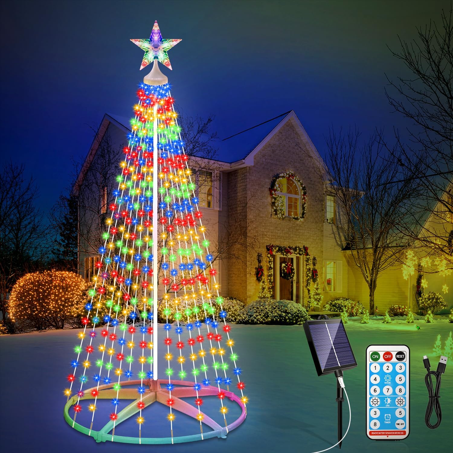 Solar Christmas Cone Tree Lights, 6ft 252 LED Christmas Tree Light