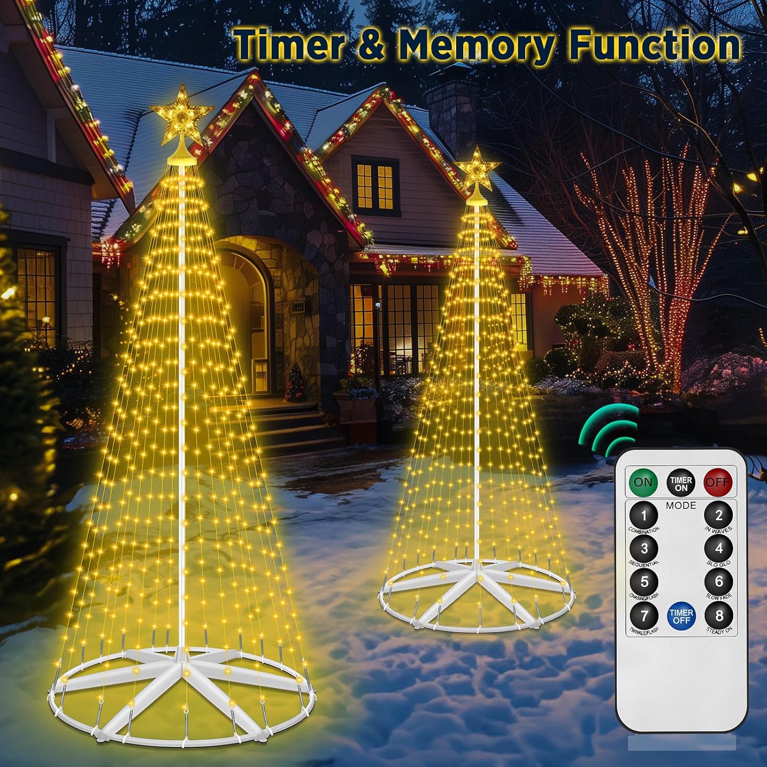 8Ft 442 LEDs Christmas Cone Tree Lights, Artificial Xmas Trees