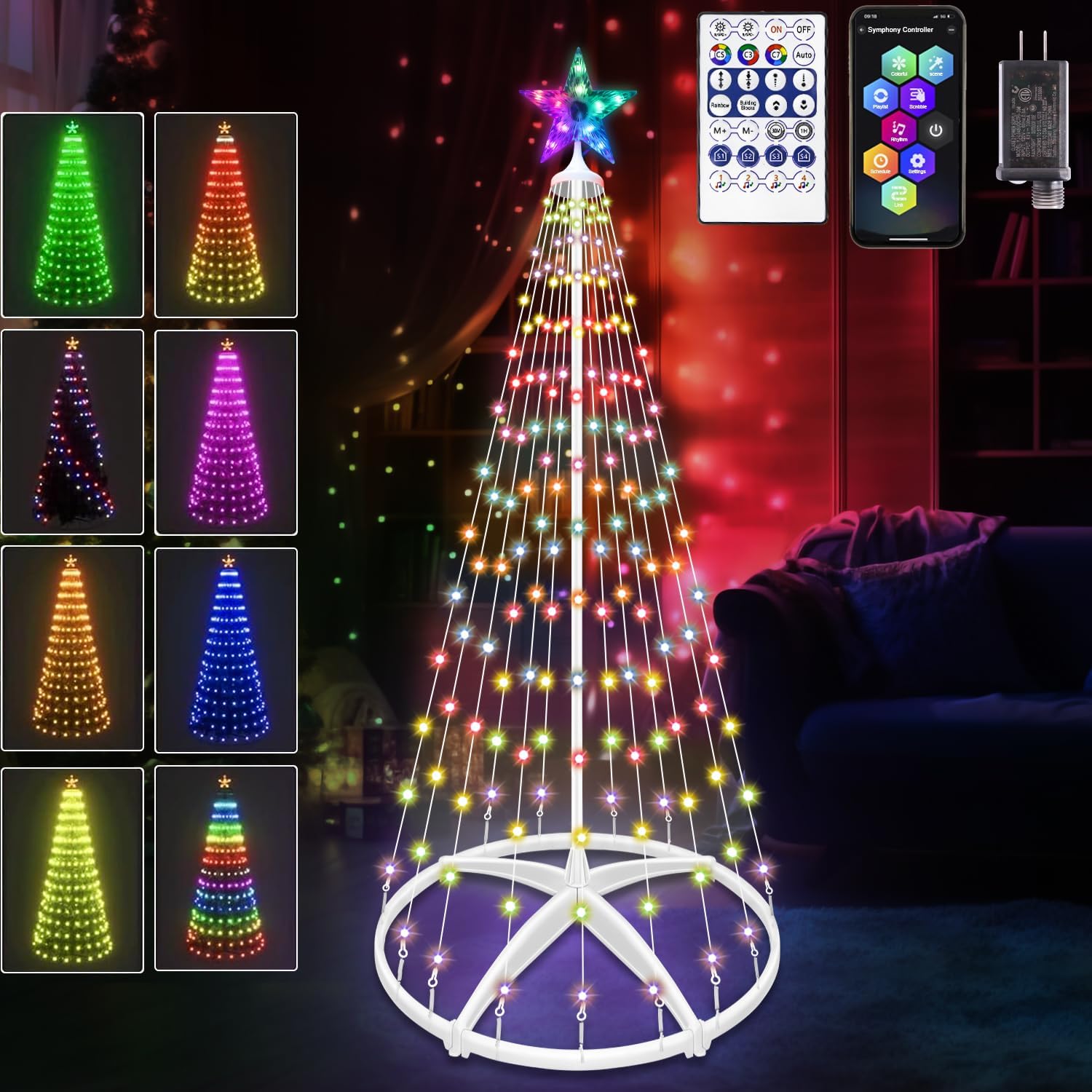 Smart Christmas Cone Tree LED Light, 5ft 166 LED Music Sync with Remote APP Control