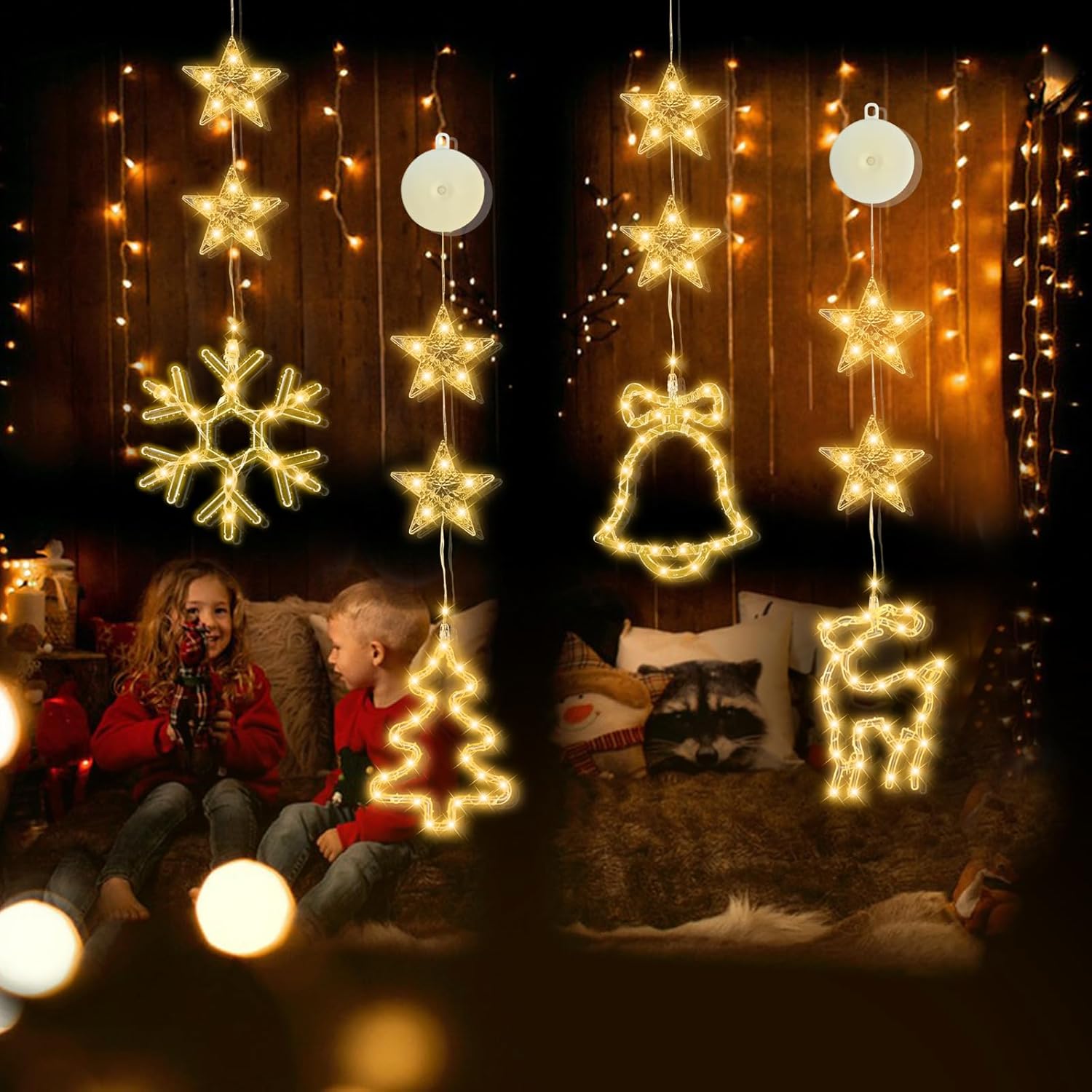  4 PACKS LED Christmas Lights with Elk, Bells, Christmas Tree, Snowflake