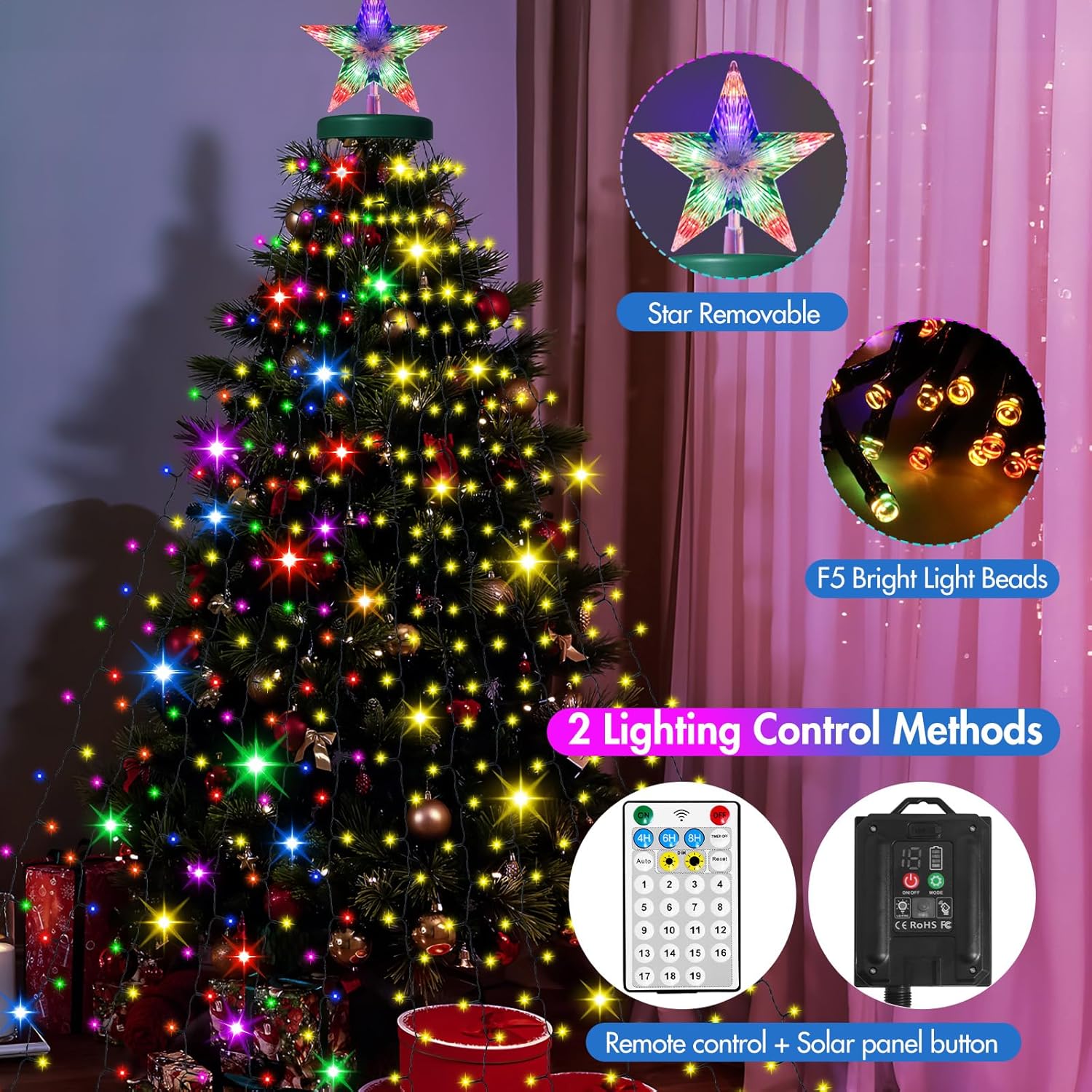 410 LED 6.6FT x 16 Lines Christmas String Lights with 19 Models Timer Remote