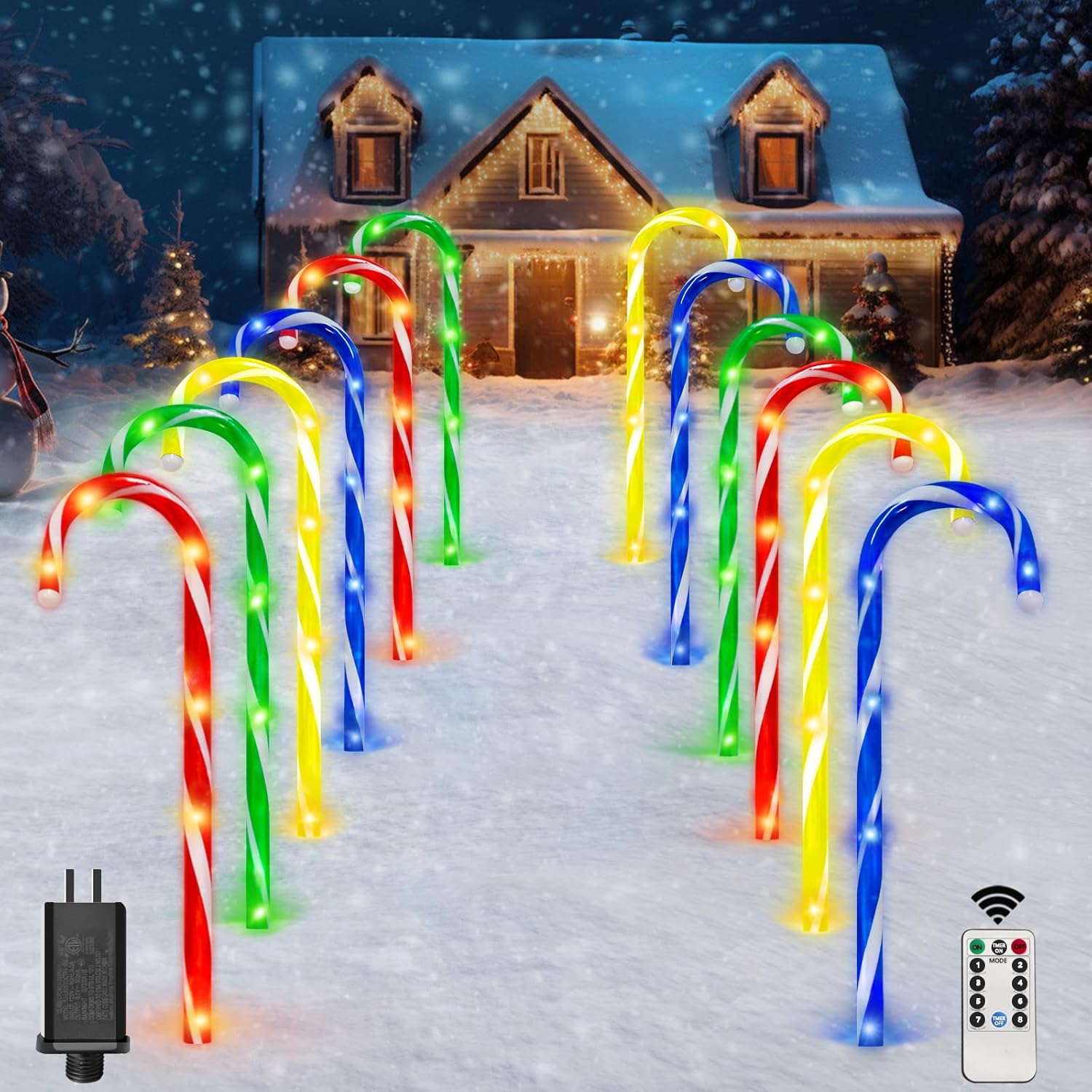 12 Pcs Christmas Candy Cane Lights, Christmas Landscape Lights with Timer Remote